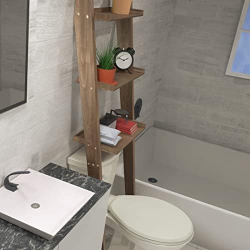EELEXA מעל סולם האחסון לשירותים מדף 3 שכבה מעץ מעל מתלה מארגן אמבטיה לשירותים לשטח קטן, אמבטיה, שירותים, גובה 70 אינץ ', חום כהה