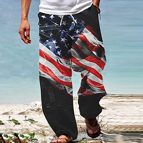 מכנסי טרנינג דגל אמריקאי לגברים מכנסי טרנינג קיץ רגוע מכנסיים מזדמנים 4 ביולי המותניים המותניים רחבות רגל מכנסי טיול מכנסיים
