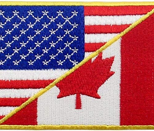 ארהב אמריקאית ארצות הברית קנדה טלאי דגל רקום ברזל אפליקציה על תפירה על סמל, אדום ושחור