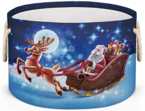 חג שמח עם סנטה קלאוס סלים עגולים גדולים לאחסון סלי כביסה עם ידיות סל אחסון שמיכה למדפי אמבטיה פחים לארגון ילד למשתלת ילד ילד
