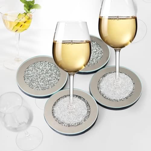 LXARTZJ זכוכית רכבת שיקוף סט של 4 תחתיות קריסטל יהלום מחצלת כוס כסף למסעדה שולחן אוכל בר.