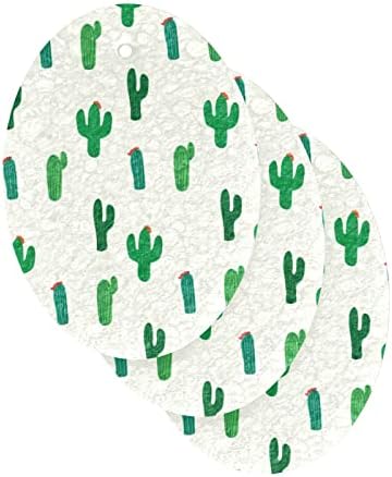 Alaza Cactus Cati Vintage Beige Beige Spogges טבעי מטבח ספוג תאית למנות שטיפת חדר אמבטיה וניקוי ביתי, שאינו סקרט וידידותי לסביבה, 3 חבילות