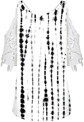 רוכסן נגד צוואר צוואר רופף לנשים עם כתף קר תחרה חולצות שרוול קצר מודפסות טוניקה טלאי טוניקה מודפסת חולצות וחולצות