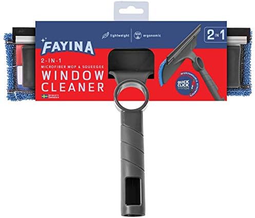 מנקה חלונות של Fayina Premium 2-in-1 עם כרית מגב ועמידה של 12 אינץ 'ומיקרופייבר