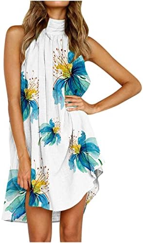 שמלות קיץ לנשים הדפס פרחוני ללא שרוולים שמלת MIDI טרנדי צווארון חלול החוצה שמלה חוף מזדמן.