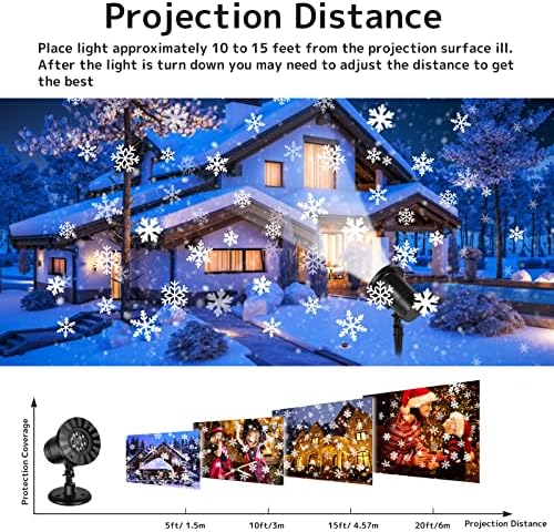 אורות מקרן של פתיתי שלג נע, דפוס שלג דינאמי חיצוני/מקורה LED מנורה IP65 אטום למים 180 מעלות מקרן זרקור מסתובב לחג חג המולד עיצוב מסיבת ליל כל הקדושים
