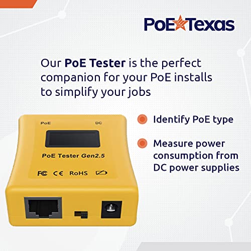 Tester Poe Gen2.5 מאת Poe Texas - Power Over Tester Ethernet כדי לקבוע מתח, זרם וצריכת חשמל בכבל הרשת - זהה בעיות חיבור של POE ופתרון בעיות, אין צורך בסוללה