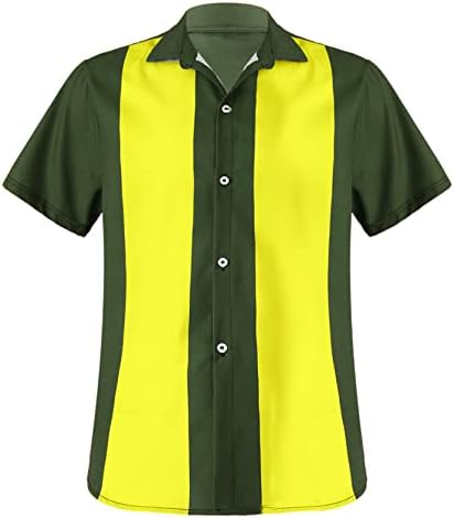 Winchang Mens 50s כפתור רטרו למטה חולצה באולינג שרוול קצר בסגנון קובני רטרו שני טון חולצות מחנה