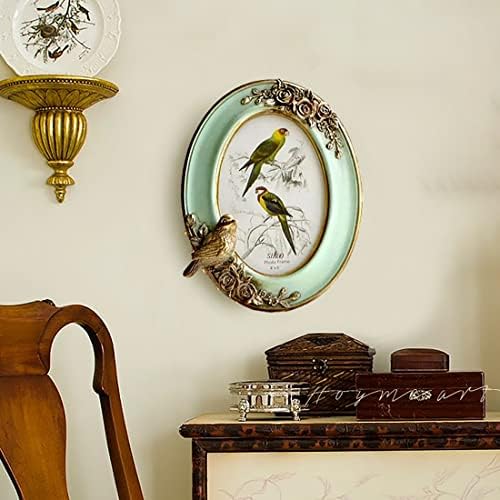 Sikoo Vintage 4x6 מסגרת תמונה סגלגל סגלגל שולחן ציפורים עתיק ומסגרת תמונה תלויה בקיר עם חזית זכוכית בהגדרה גבוהה לעיצוב הבית, גלריית תמונות רטרו, אמנות מיושנת