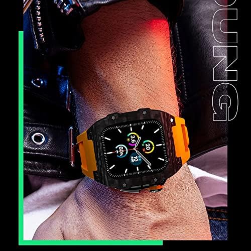 CNHKAU יוקרה סגסוגת פחמן סגסוגת סגסוגת סט רצועה עבור Apple Watch 7 6 5 4 SE גומי גומי ערכת שינוי לוחית DIY עבור IWatch 44 ממ 45 ממ