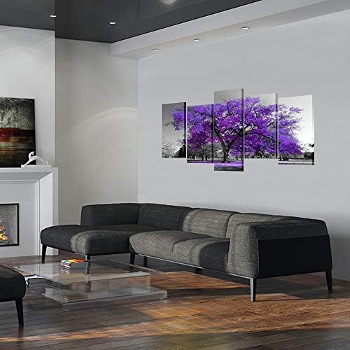 אמנות kreative אמנות קיר עץ סגול לסלון נוף בד הדפסים 5 פאנל תמונה שחורה יצירות אמנות מודרניות ציור טבע עכשווי נמתח ומסגרת מוכנה לתלייה