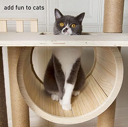 עץ חתול לחתולים מקורה 76. 4 סנטימטרים אורן לוח חתול מגדלי חתול דירה עם פלטפורמת קש חתול בית וסריטות הודעות לחתולים גדולים לשחק בית כיף פעילות מרגיע לחתולים