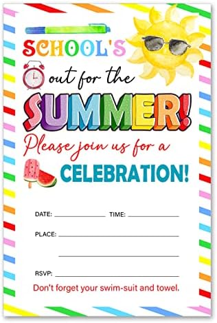 בית הספר Bifez's Out For Summer Party הזמנות לסיום מסיבת הקיץ בחצר האחורית מזמין הזמנות מילוי עם מעטפות, סט של 20
