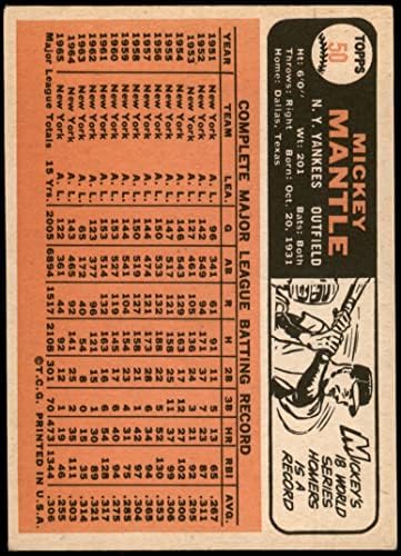 1966 Topps 50 מיקי מנטל ניו יורק ינקי vg Yankees