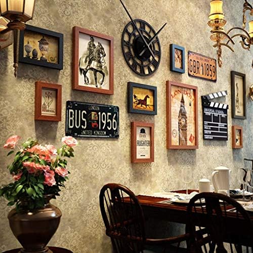 סט קיר צילום רטרו ZXW, מסגרת תמונה שילוב בסגנון תעשייתי, מסגרת קישוט למסעדה, 9 מסגרות צילום ו -3 אביזרים-שחורים+הו