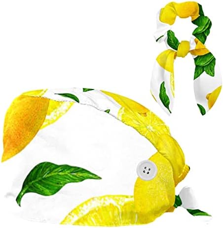 יויואמוי פרי הדרים צהוב לימון כובעי עבודה עם כפתורים ופס זיעה, כובע כירורגי מתכוונן