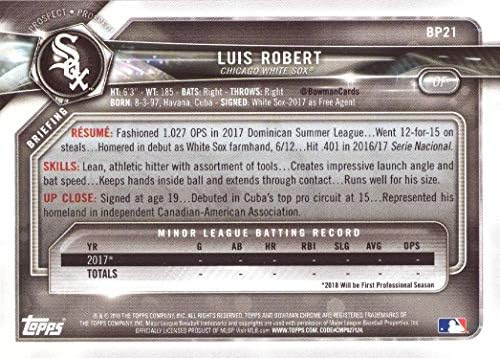 2018 Bowman Prospects Baseball BP21 LUIS ROBERT PRE -ROOKIE CARD - כרטיס Bowman הראשון