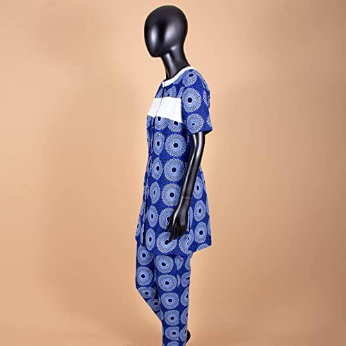 בגדים אפריקאים לנשים חולצת שרוול קצר ומכנסי הדפסה 2 חלקים מגדים בתוספת גודל דשיקי תלבושת מזדמנת