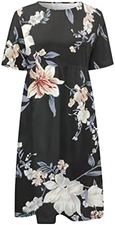 נשים שמלות 2023 מקרית קיץ שמלה מודפס עגול צוואר קצר שרוול חוף נדנדה שמלת חולצה מקסי שמלות