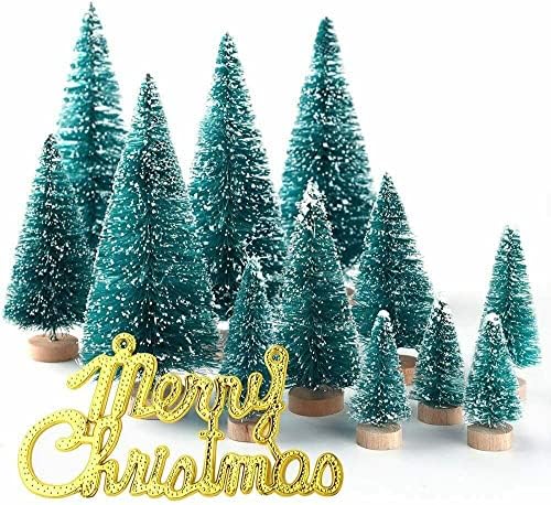 שולחן מיני חג המולד עץ חג המולד שלג מיני סיסל עצי אורן עץ מיני עם צבע בסיס עץ אקראי