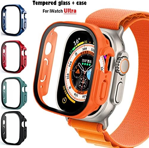 BNEGUV Glass+Case עבור Apple Watch Ultra 49 ממ רצועה SmartWatch PC פגוש+מגן מסך כיסוי מזג Iwatch Series אביזרים
