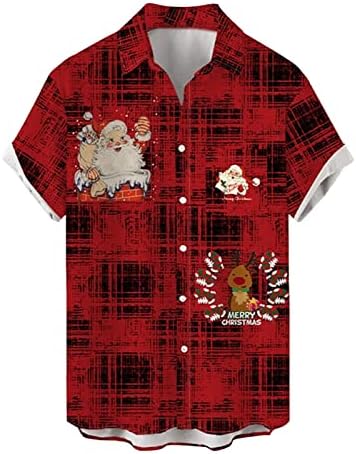 Xxbr חולצות שרוול קצר לחג המולד לגברים, חג המולד מצחיק סנטה קלאוס כפתור הדפסה למטה חולצה מזדמנת מסיבה ביתית