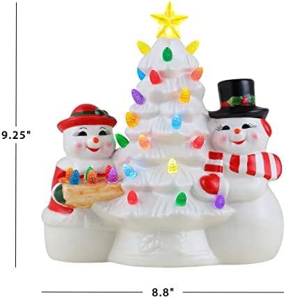 מר עץ חג המולד קרמיקה נוסטלגי חג המולד עם אורות LED קישוט מקורה, 9.5 אינץ ', מר וגברת סנטה קלאוס