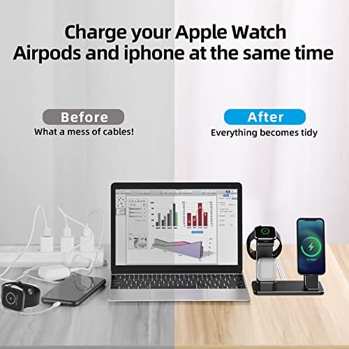 דוכן מטען עבור Apple Watch iPhone AirPods, Xunmej 3 ב 1 מחזיק עגינה לטעינה של אלומיניום עבור iPad, Iwatch Series 6/SE/5/4/3/2/1, AirPods Pro/2 וסדרת אייפון