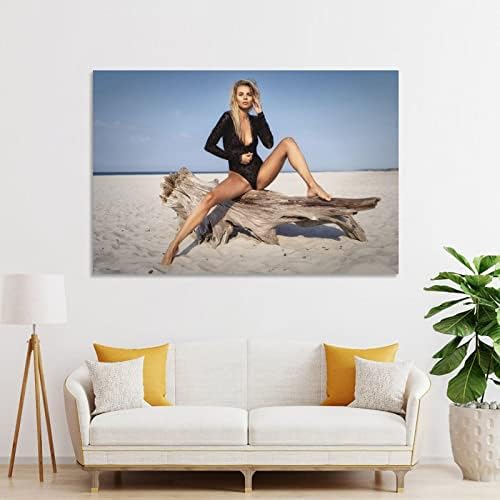 נערת פוסטר בד אמנות יופי סקסי בלונדינית ילדה נמוך חתוך לשבת על עץ על חדר החוף תפאורה ביתית עיצוב הבית 08x12 אינץ