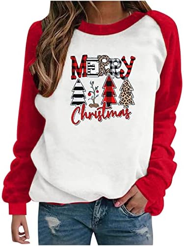 קפוצ'ונים של איילים חמודים של נשים חמודות שרוול ארוך חג המולד פתית שלג סווטשירט קל משקל סוודר סוודר רופף רופף עם צמרות סוודר עם