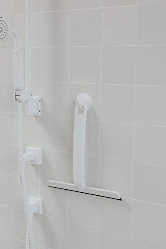 Umbra 1005121-660 Glexegeee, מגב לבן הוכיח חלודה לבן עם הרחבה, ידית ארוכה במיוחד וכוס יניקה, מאחסנים במקלחת, שמור על אריחים וקירות מקלחת יבשים ונקיים, לבן, 10כת x 11½ x 1 ½ אינץ '
