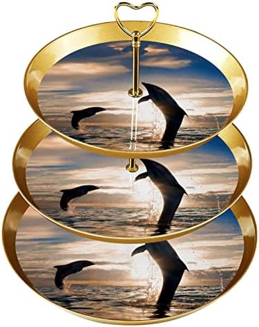 3 טייר קאפקייקס סטנד מגדל מגדל מציג את מחזיק הקאפקייקס מגדל עץ קינוח למסיבות אירועים עיצוב, חיה של ים דולפין