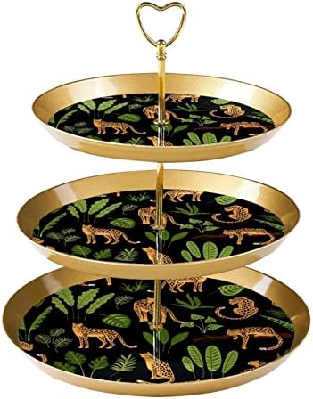 3 שכבת עוגת קאפקייקס מגדל קפקייקס מגדל הקאפקייקס מחזיק עץ קינוח מגדל למסיבות אירועי אירועים, נמר ג'ונגל טרופי