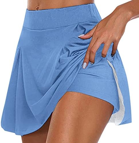 גבוהה מותן ריצה סקורטס חצאיות עם מכנסיים קצרים נשים קפלים זורם גולף סקורטס 2 ב 1 מוצק צבע שיפוע אימון מכנסי חצאית