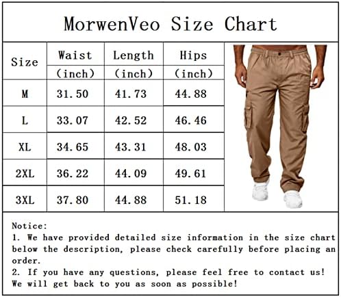 מכנסי מטען לגברים מורוונו מכנסי עבודה נינוחים מכנסיים למתוח מותניים אלסטיים מרובים כיסים כושר מכנסי ספורט