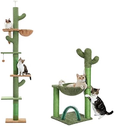 פאוז כביש קקטוס רצפה כדי תקרת חתול עץ עם מתכוונן גובה צרור עם 33 סנטימטרים קקטוס חתול מגדל