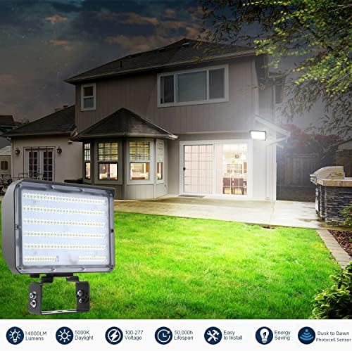 Dusk to Dawn Outdoor 100W LED LED Light Light, 14000LM 1000W שווה ערך, 100-277V 5000K אור יום, ETL LED מסחרי מתקן תאורת שיטפון, תאורת אבטחה חיצונית לנוף, חניון